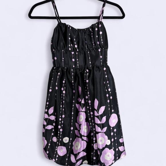 Y2K Secret Charm Junior 10 Babydoll Bubble Mini Dress Black Purple Party Floral - Picture 1 of 8